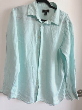 Charter Club Linen Shirt Mens XL light mint Long Sleeve Button Front Casual aqua